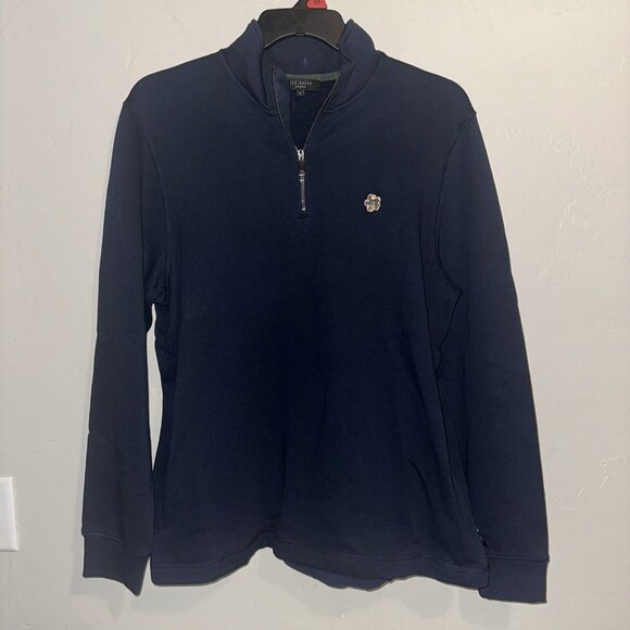 Ted Baker London Men’s Navy 1/2 Zip Preppy Pullover Casual Sweater Size 4 - Picture 1 of 12